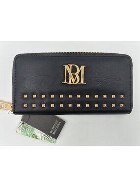 NWT Badgley Mischka Wallet Purse Gold Studs Zip Closure Vegan Leather Designer